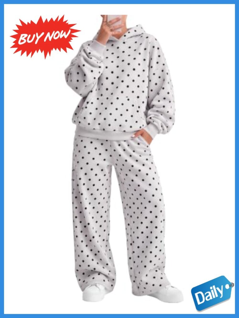 Women's Polka Dot 2 Piece Hoodie Sweatpants Set Wide Leg Lounge Set